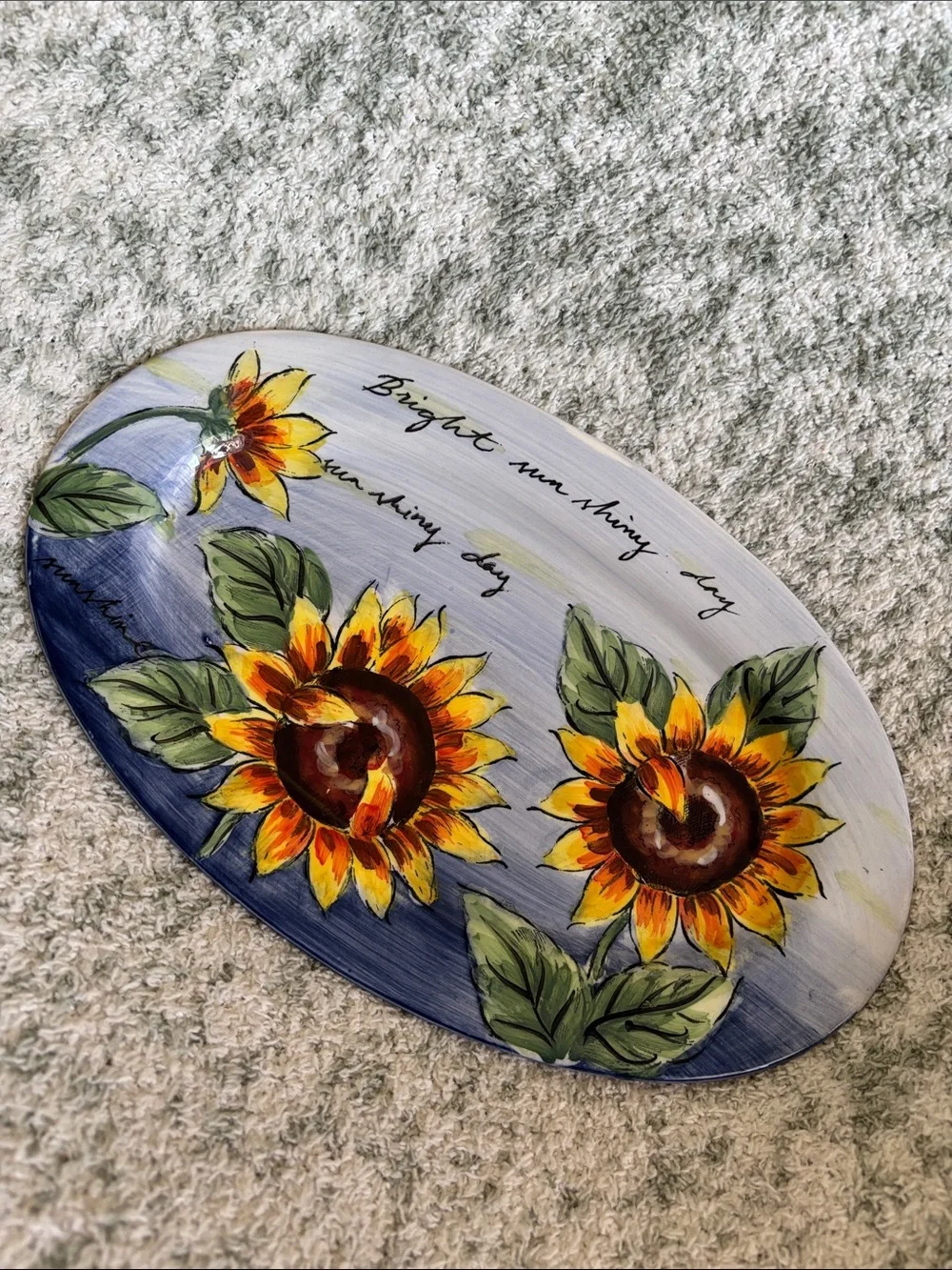Hand-Painted Ceramic Sunflower Oval Serving Platter NWT 11.5x7”